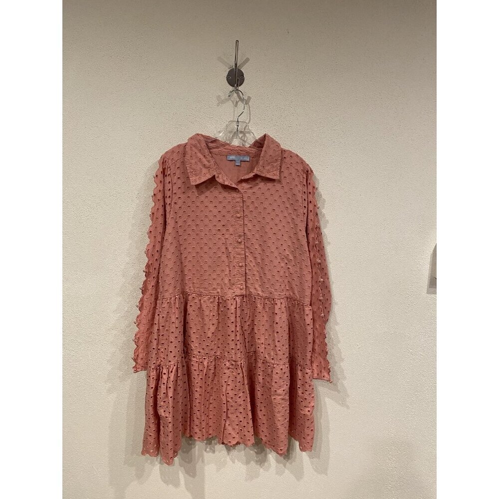 Antonio Melani Patricia Dress Womens 16 Pink Eyelet Tiered Babydoll Long Sleeve - Picture 2 of 5